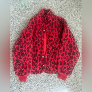 Blank NYC Red Leopard Quilted Jacket Sz Small